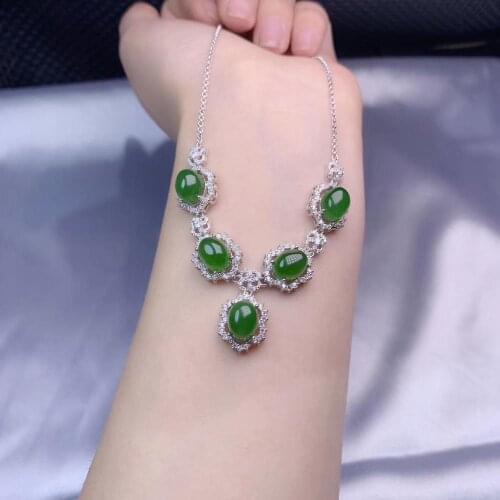 Natural green jasper gem Bracelet Necklace Natural Gemstone Jewelry Set S925 Silver fashion big Flower Women party jewelry
