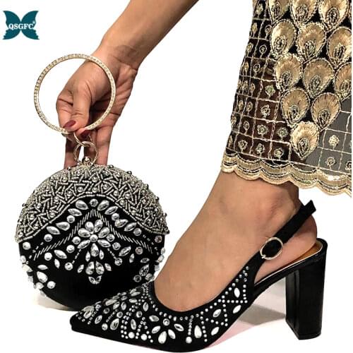 2020 New Arrival Black Color African Shoes And Bag Set For Party High Quality Italian design Shoes And Bags To Match Women