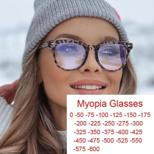 Ready-Made Myopia Leoaprd Transparent Glasses For Women Men Blue Filter Glasses Game Points 0 -1 -2 -6 Eyeglass Frames Fashion