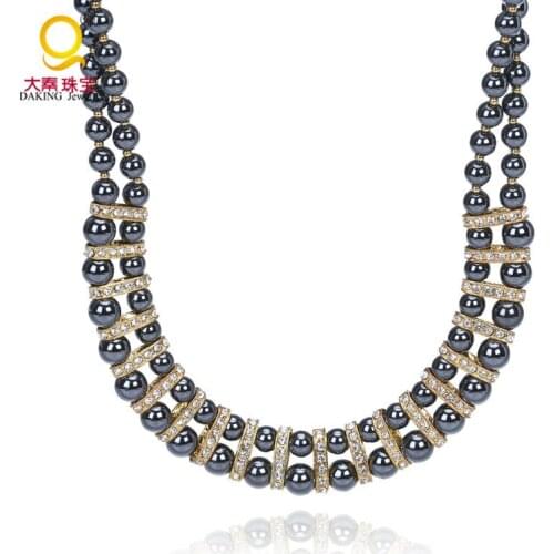 Newest design round black hematite beads necklace rhinestone choker necklace for women as a gift