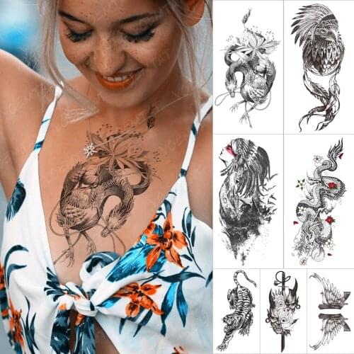 Transfer Waterproof Temporary Sleeve Arm Tatooo Sticker Dragon Flower Paw Fierce Line Tattoo Body Art Fake Tatoo Man Girl Black
