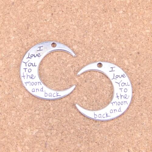 8pcs Charms For Jewelry Making I Love You To the moon and back 29*27mm Antique Silver Plated Pendants DIY Bracelet Necklace