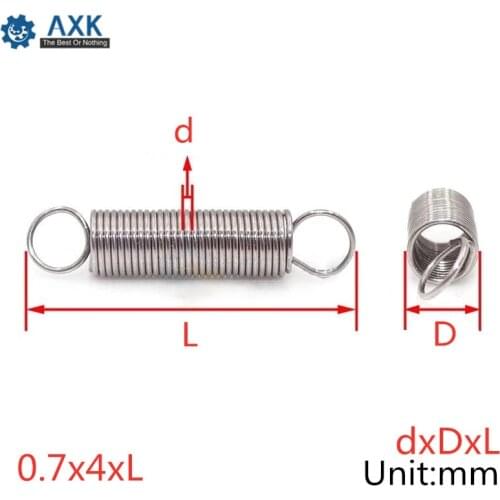 20Pcs 0.7 x 4mm 0.7mm Stainless Steel Tension Spring With Dual Hook Extension Springs Outer Diameter 4mm Length 20-60mm