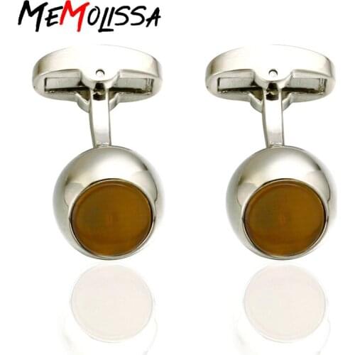 Luxury Cats Eyes Cufflinks for Mens/Women High Quality Brown Opal Ball Cuff links Wedding Grooms Gift Fashion Brand Men Jewelry