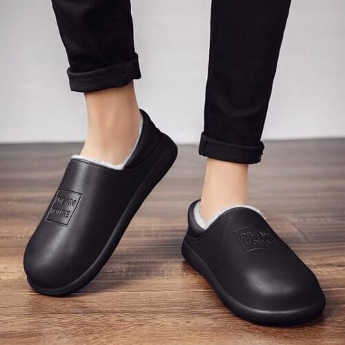 FIXSYS Winter Couple Slippers Warm Fur Sandals Waterproof Home Slippers Man Woman Plush Indoor House Shoes Fur Non-slip Slides