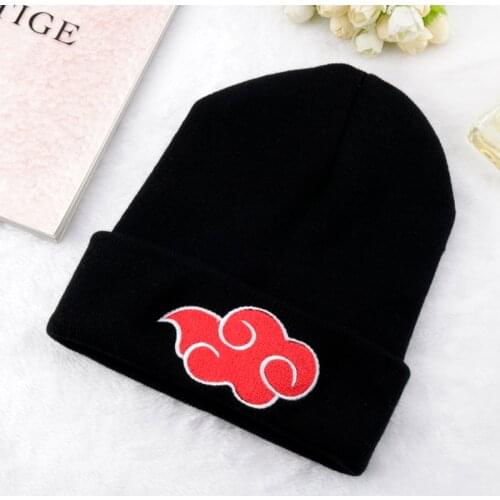 Knitted Embroidery Anime Akatsuki Organization Red Cloud Logo Warm Winter Cap Hat Skullies & Beanies For Women Men Gift