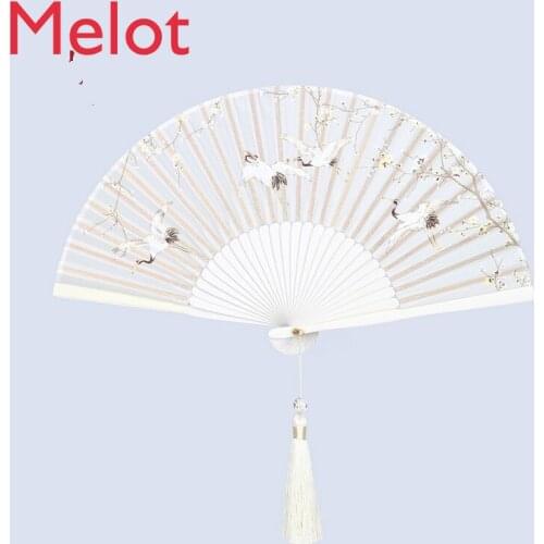 Palace Museums Cultural and Creative Products Fan Female Archaic Folding Fan Chinese Style Portable Portable Crane Fan