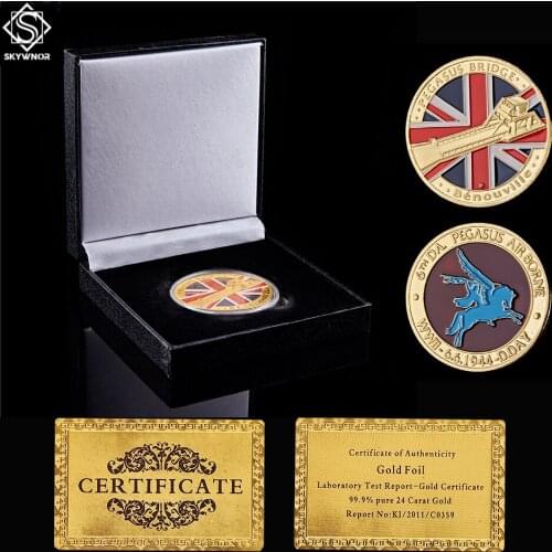 WWII 6th Pegasus Airborne Normandy Landing Gold Souvenir Coins 70th Anniversary Gift W/ Luxury Box Display