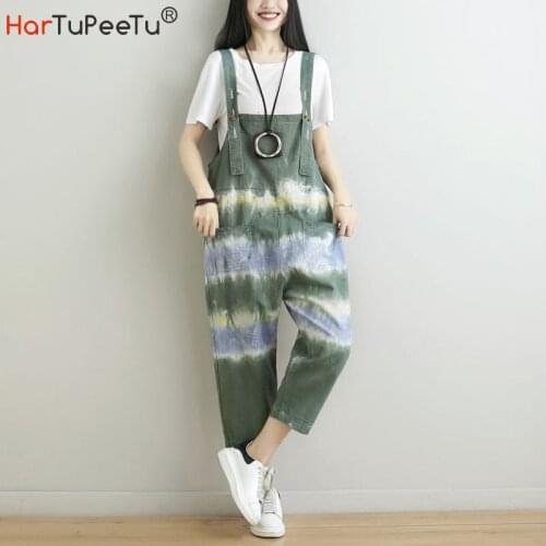 2021 Suumer Autumn Women Overalls Cotton Tie-Dye Loose Jumpsuit Ankle-Length Harem Pants Korean Style Oversized Strap Trousers