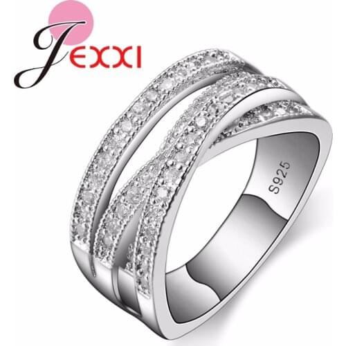 Luxury Bling Zirconia Finger Rings 925 Sterling Silver Simple Cross Wedding Jewelry For Women Bague Wholesale Gift