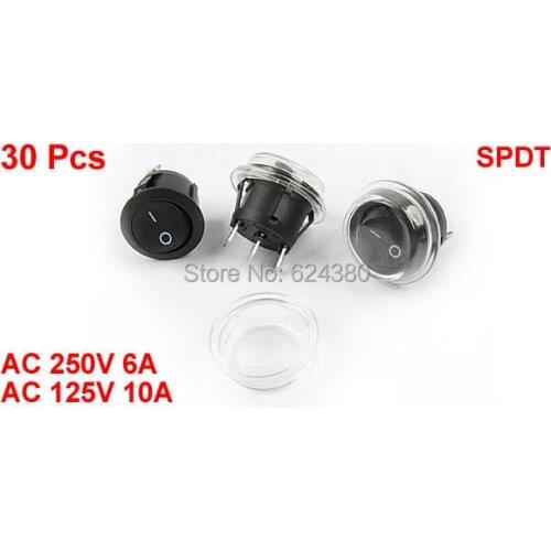 1 Bag ( 30 Pcs) x AC 250V/6A 10A/125V SPDT 1P2T 1PDT SP2T On-off Two 2 Position Round Boat Rocker Switch w Waterproof Cover