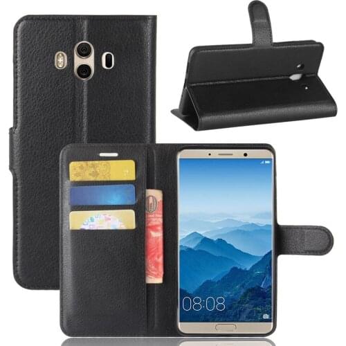 100pcs/lot Lichi wallet PU Leather stand+TPU Cover Case with card slot for Huawei Mate 10