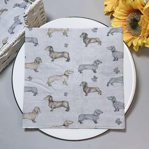 20Pcs/Pack Cute Cartoon Dachshund Dog Decoupage Paper Napkins Doggy Animal Paper Tissues for Kids Birthday Party Decor Hot Sale