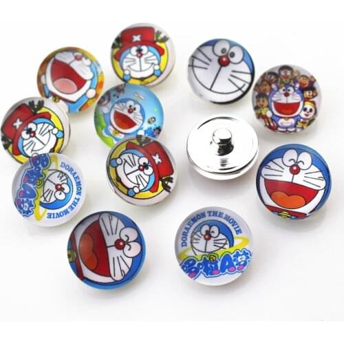20pcs/lot Mix Glass Doraemon Snap Buttons fit 18mm Snap Bracelet&Bangles Interchangeable DIY Snap Jewelry Charms