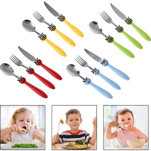2018 New 1 Set Kids Tableware Children Feeding Spoon Fork Knife Cartoon Stainless Steel Baby Care