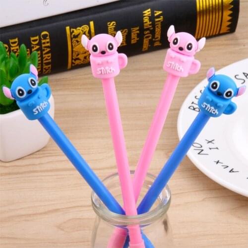 24 pcs Cartoon creative cup blue powder puppy gel pen big ear cat black student writing stationery material escolar canetas