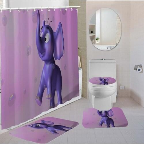 3/4 Pieces Elephant/Horse Cartoon Shower Curtains Sets Animal Pedestal Rug 3D Print Non-slip Decor Set Cute Bathroom Toilet Mat