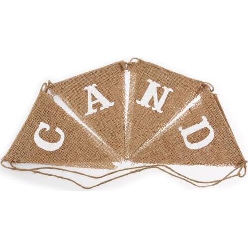 8pcs CANDY BAR Jute Burlap Bunting Rustic Wedding Banner Garland Party Flags Candy Bar Decoration Event Supplies