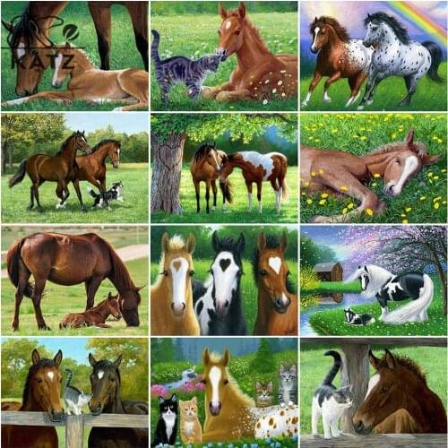 Horse On The Grassland Diamond Painting Animal Embroidery Crossing Diy Natural Mosaic Art Gift Cross Stitch Home Decoration