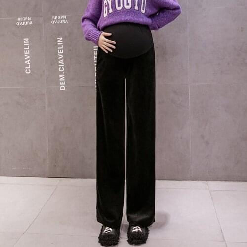 Pregnant women cupro velvet wide-leg pants spring and autumn pregnant womens casual pants loose belly-up pants