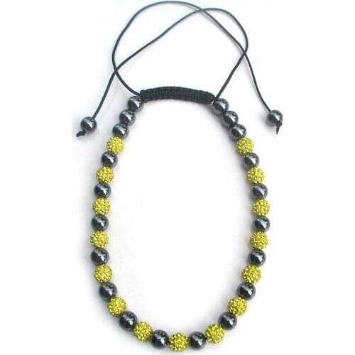 Free shipping 1pcs shine rhinestone DISCO balls & hematite beads adjustable necklace fashion jewelry