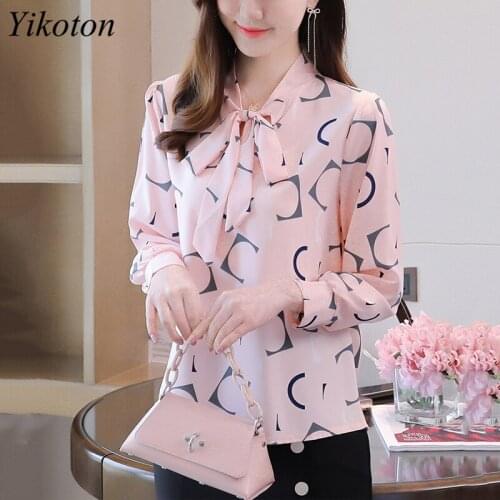 Spring/Autumn Blouse Casual Pink White Shirt Loose Plus Size Chiffon Shirts Womens Clothes Fashion Top Woman Tops Long Sleeve