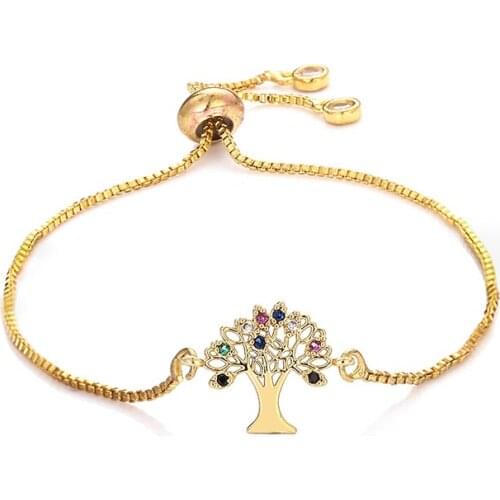 Womens rainbow Rich tree bracelets jewelry gold cz colorful zircon bracelet bangle adjustable chain bracelet for women