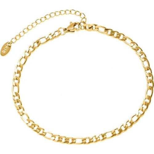 Resizable Anklet Chain for Women Men Figaro Chain Foot Jewelry Bracelet - Stainless Steel Strong with Good Clasp-18K Gold Plated