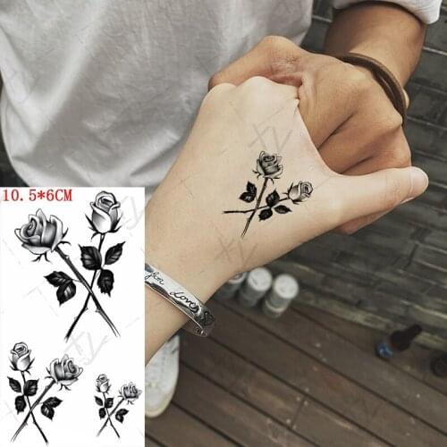 Black Rose Fake Tattoo Sticker for Women Men Body Art Water Transfer Temporary Tattoos Arm Waist Waterproof Tatoo 10.5*6cm