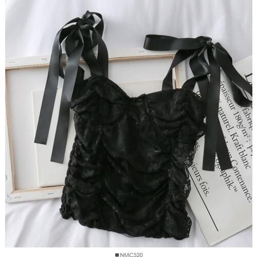 HELIAR Black Lace Mesh Corp Tops Sexy Winter Vintage Sleeveless Bodycon Camis Top Patchwork V-neck With Lace Floral Camis