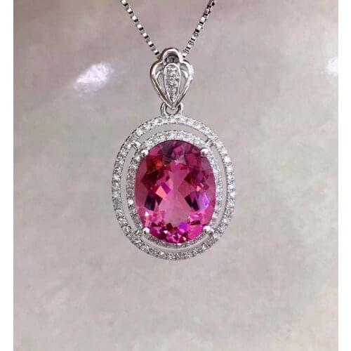 D607 Rubillite Tourmaline Pendant Real 18K Gold 100% Natural Rubillite Tourmaline 2.6ct Gemstones Diamond Pendant Necklace