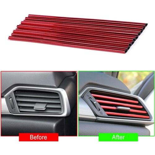 Car Air Outlet Decor Strip Car Styling Mouldings Air Outlet Trim Strip Auto Air Vent Grilles Rim Trim Car DIY Decor Strip 10PCS