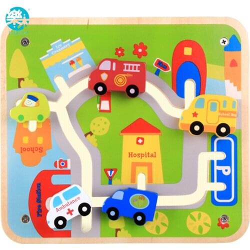 Logwood Baby wooden toys building block Track game small cars Learning Educational Children toy city traffic Table games