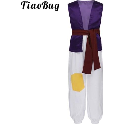 TiaoBug Kids Arabian Prince Outfit Vest Tops with Pants Belt Set Toddlers Boys Birthday Theme Party Cosplay Halloween Costume