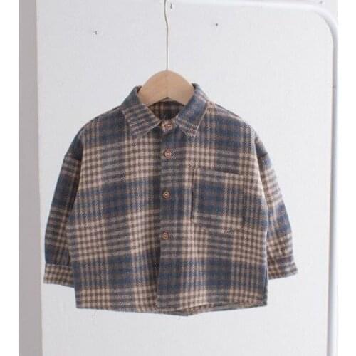 Lunoakvo Boys Plaid Cardigan Boys Girls Woolen Shirts Children Korean Frock Coat Baby Turn Down Collar Tops for Autumn Spring