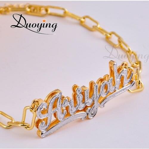 DUOYING Zircon Custom Necklace Double Gold plated Nameplate 3D Necklace Personalized Necklaces Choker Women Name Necklace Gift