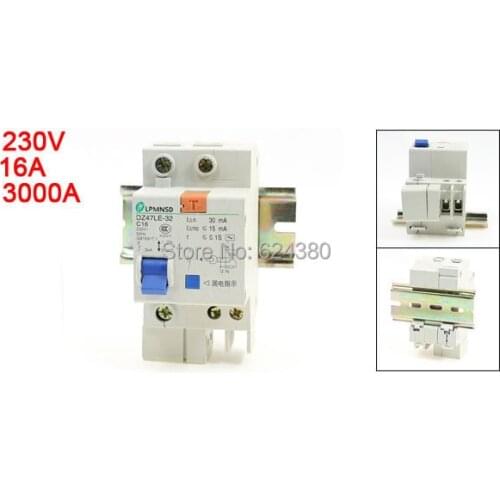 DZ47LE-32 C16 AC 230V 220V 16A 1P One 1 Pole Phase 3kA Household Earth Leakage Circuit Breaker Overload Protection + Lead Rail
