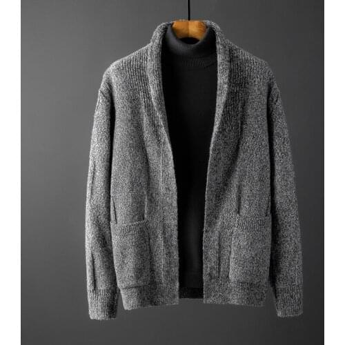 Ruffle Shawl Collar Cardigan Men Casual Comfortable Fit Overcoat Soft Sweatercoat Winter Korean Clothes Knitted Sweater Jacket