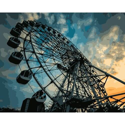 MaHuaf-j139 Sunset under the Ferris wheel painting by numbers on canvas DIY digital wall picture for living room home decor