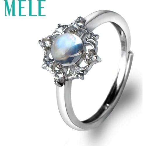 Natural blue moonstone 925 sterling silver rings for women and girls,Fashion lace trendy and simple gems jewelry