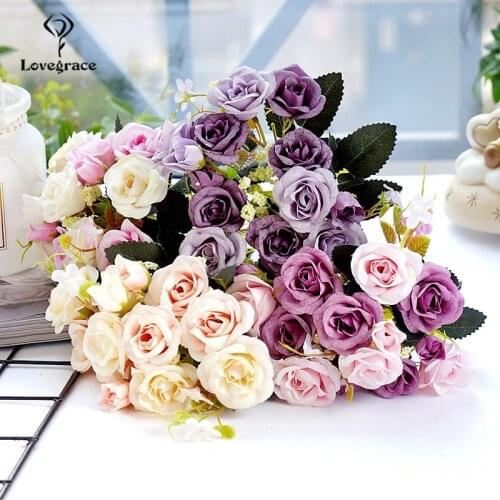 Lovegrace Wedding Girl Small Rose Bouquet Artificial Flower 5 Forks 10 Heads Silk Rose Sisters Holding Flowers Home Table Decor
