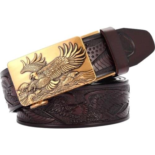 Genuine Leather Belts for Men Automatic Buckle 35mm Ratchet Belts Casual Leather Belt Length:110-125cm