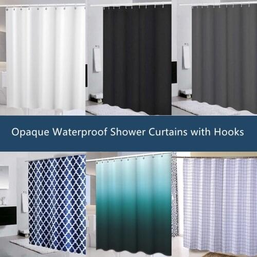 Opaque Waterproof Shower Curtains With Hooks Rings For Bathroom White Black Anti-mold Polyester Fabric Partition Bath Curtain