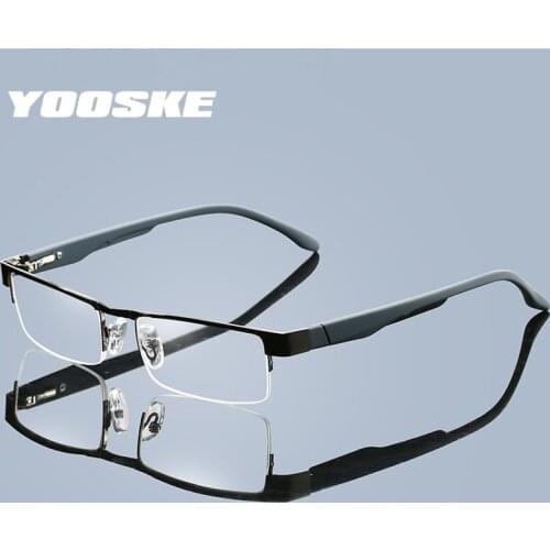 YOOSKE Alloy Reading Glasses Men Fashion Business Half Frame Hyperopia Eye Glasses Prescription Eyeglasses +1.0 2.0 3.0 3.5 4.0