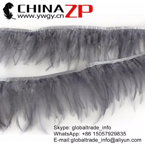 CHINAZP Factory Wholesale 2yards/lot Selected Prime Quality Dyed Silver Grey Rooster Neck Hackle Feather Fringe Ribbon