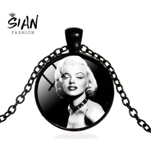 SIAN Classic Movie Star Marilyn Monroe Necklace Modern USA Poster Pattern Glass Cabochon Pendant Necklace Women Jewelry Collares