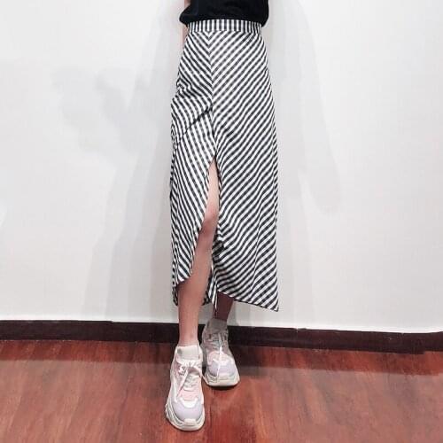 Patads French fashion spring and summer Plaid pleated personalized split medium length skirt long skirt e19japri