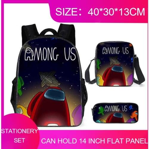 Three-piece High Capacity Backpack For Students 3d Cartoon Anime 14-inch Waterproof And Scratch-resistant Double Zip Backpack