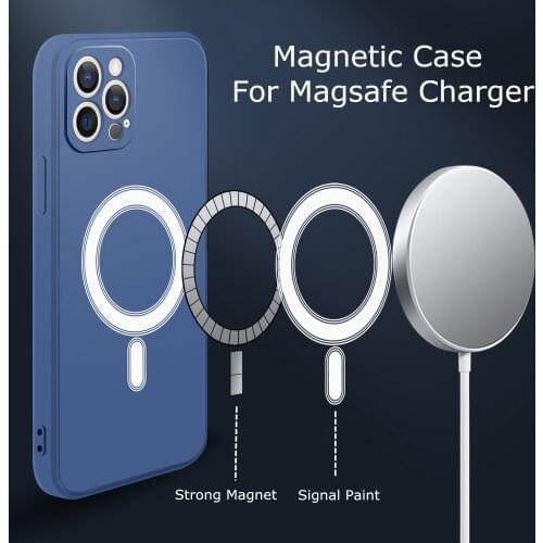 Silicon Magnectic Phone Case For iPhone 12 Pro Max 12 Mini Xs Max XR X 7 Case Support Magsafe Wireless Charging Shockproof Cover