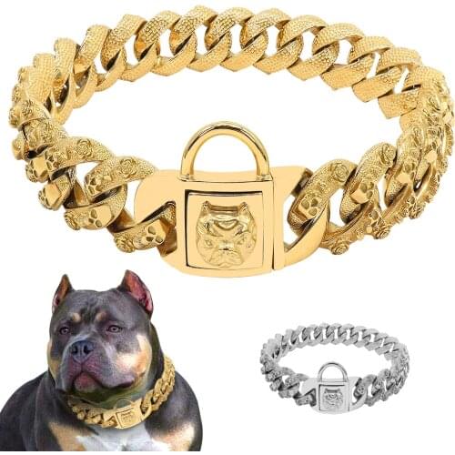 Strong Pet Dog Chain Collar Stainless Steel Pets Training Collars Metal Rhinestone Collar For Medium Large Dogs Pitbull Bulldog